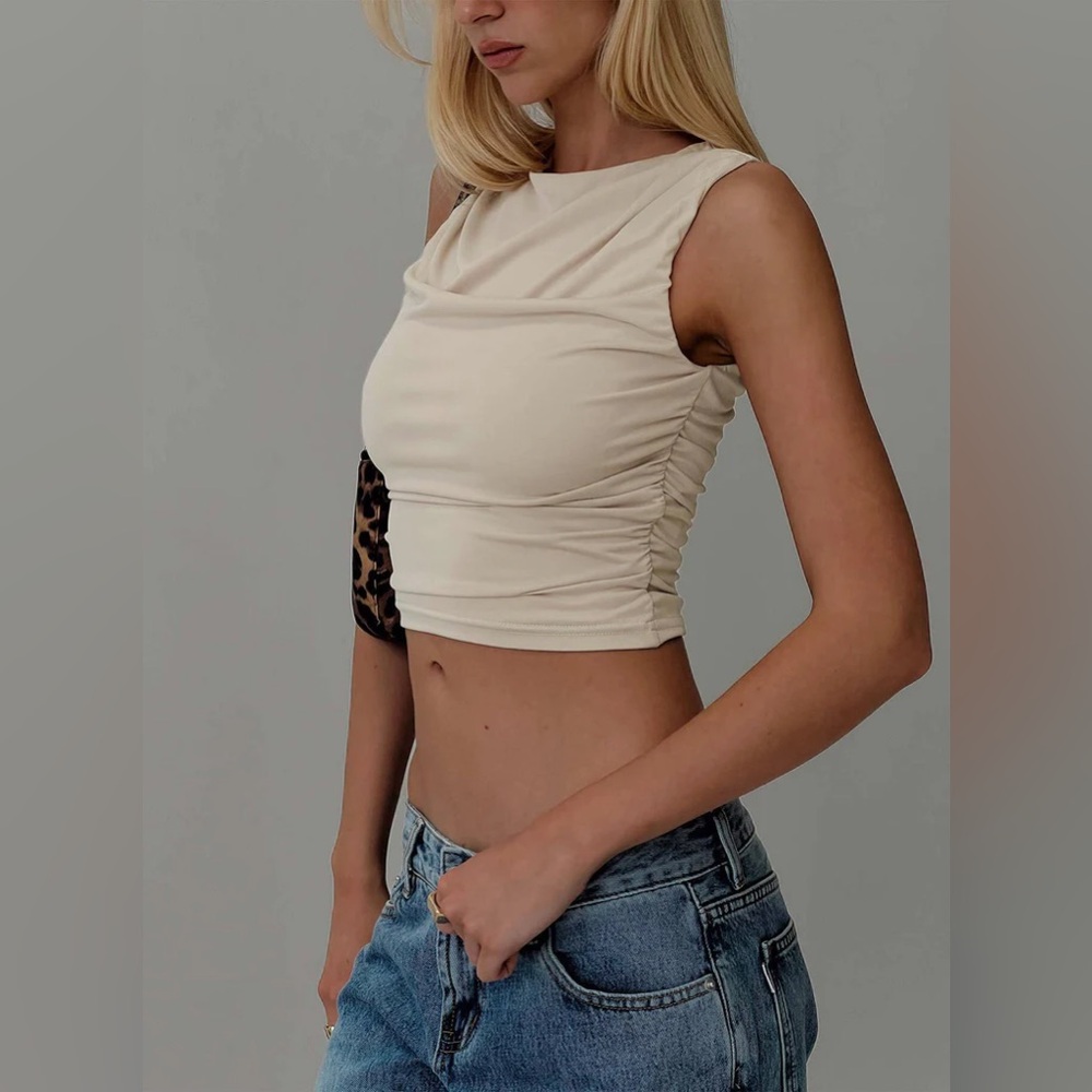 NWT Princess Polly HOLD EM HIGH NECK TOP CREAM